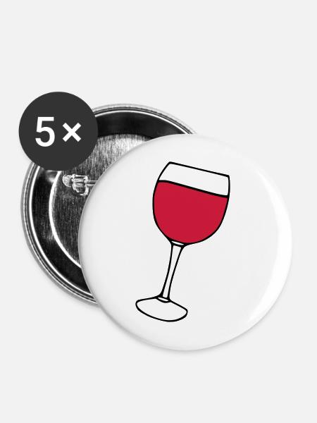Rotwein im Glas - Buttons mittel 32 mm (5er Pack) - Weiß