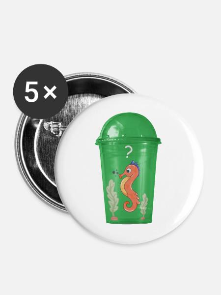 Seepferd im Becher - Buttons mittel 32 mm (5er Pack) - Weiß