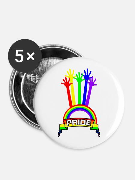 Pride Hände Regenbogen - Buttons mittel 32 mm (5er Pack) - Weiß