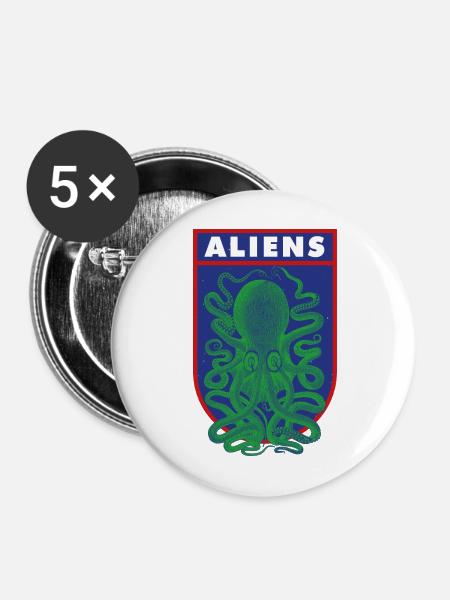Oktopus-Aliens - Buttons mittel 32 mm (5er Pack) - Weiß
