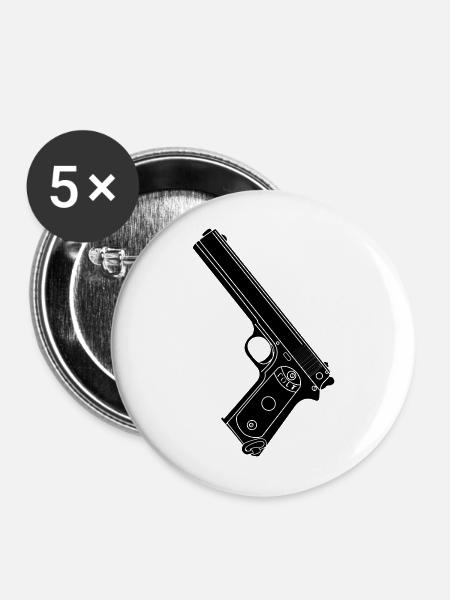 Militärpistole 38 Colt - Buttons mittel 32 mm (5er Pack) - Weiß