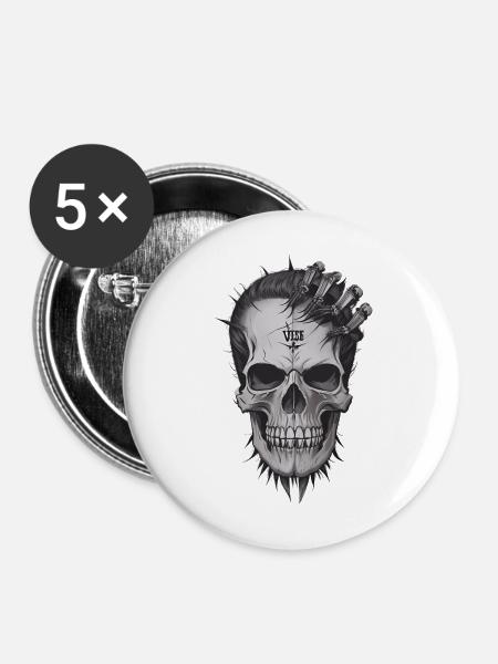 Cool Skull - Buttons mittel 32 mm (5er Pack) - Weiß