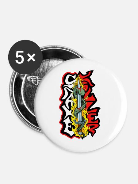 Schlangen-Killer - Buttons mittel 32 mm (5er Pack) - Weiß