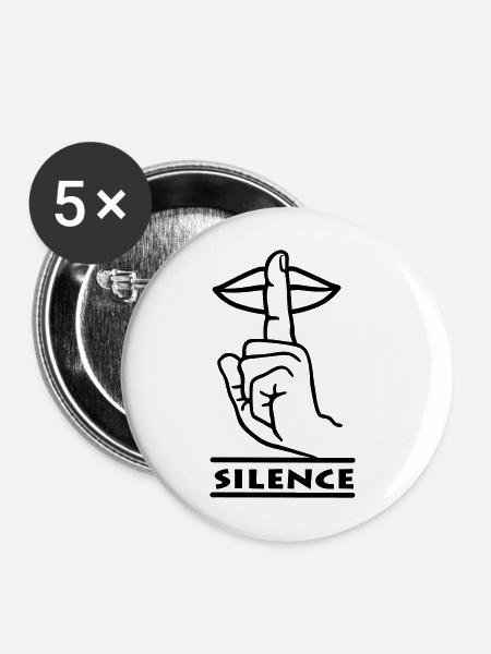 Hand mit Finger Stille Handgeste 'STILLE' - Buttons mittel 32 mm (5er Pack) - Weiß