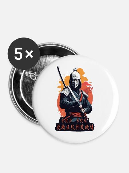 Samurai, Weg des Krieger - Buttons mittel 32 mm (5er Pack) - Weiß