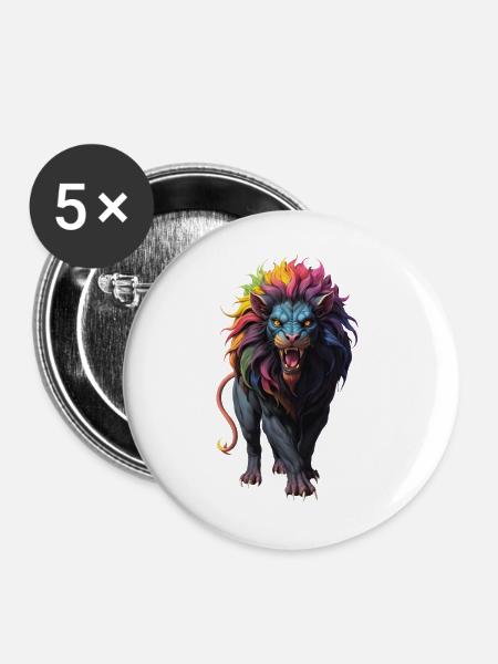 Mehrfarbiger Löwe - Buttons mittel 32 mm (5er Pack) - Weiß