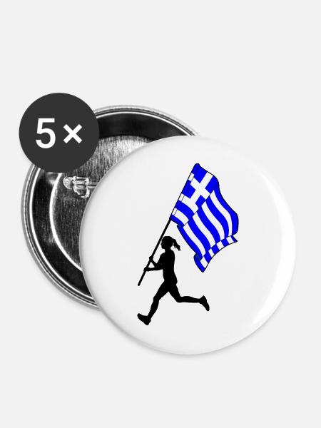 Flagge Griechenland Frau läuft - Buttons mittel 32 mm (5er Pack) - Weiß