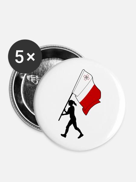 Flagge Malta Frau zu Fuß - Buttons mittel 32 mm (5er Pack) - Weiß
