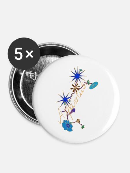 Aquarius – Magische Sternzeichen und Blumen - Buttons mittel 32 mm (5er Pack) - Weiß