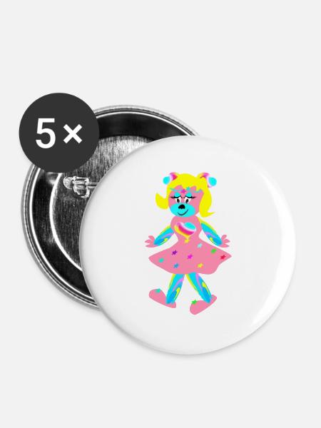 Regenbogentriene - Phantasie - Tierchen - Buttons mittel 32 mm (5er Pack) - Weiß