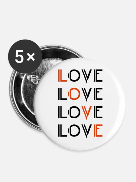 Love / Liebe - Buttons mittel 32 mm (5er Pack) - Weiß