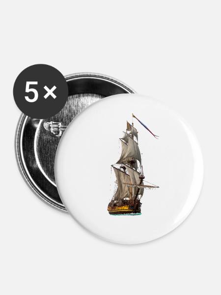 Segelschiff - Buttons mittel 32 mm (5er Pack) - Weiß