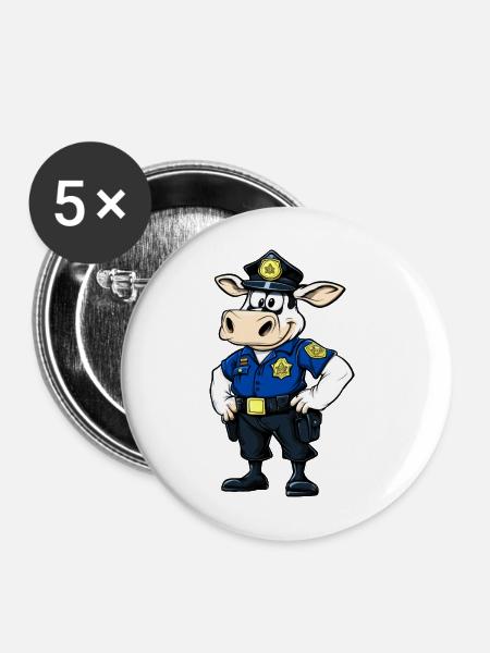 Kühe Polizei - Buttons mittel 32 mm (5er Pack) - Weiß