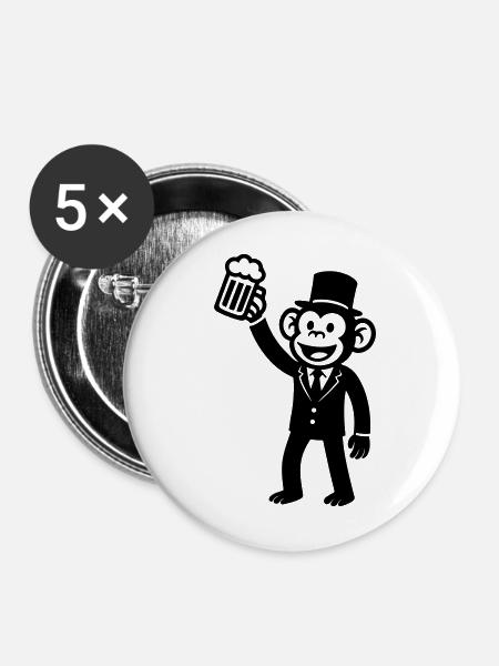 Affe Bachelor Party Bier - Buttons mittel 32 mm (5er Pack) - Weiß