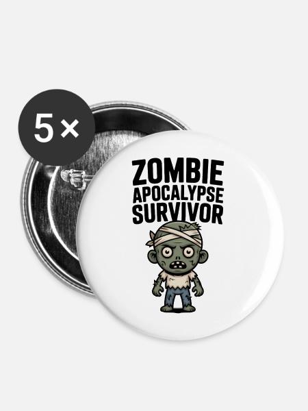 Zombie Apocalypse Überlebender - Buttons mittel 32 mm (5er Pack) - Weiß