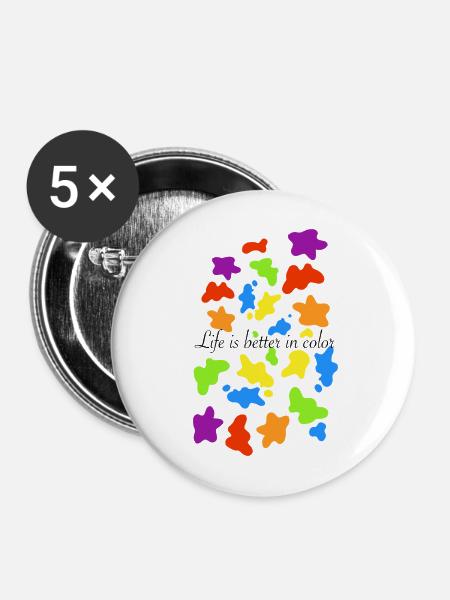 Bunte Farbkleckse - Buttons mittel 32 mm (5er Pack) - Weiß