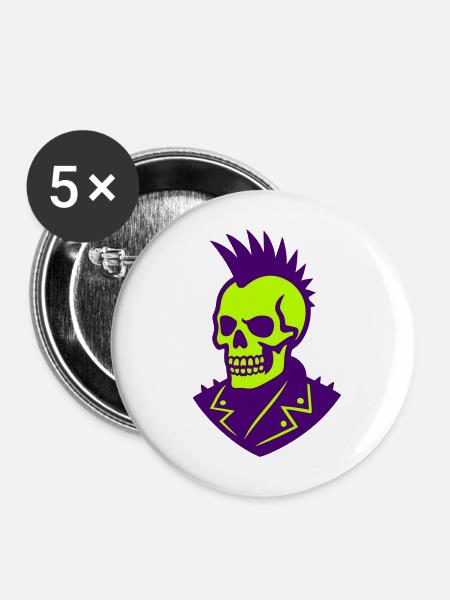 Punk Skull Illustration auf Neon - Buttons mittel 32 mm (5er Pack) - Weiß
