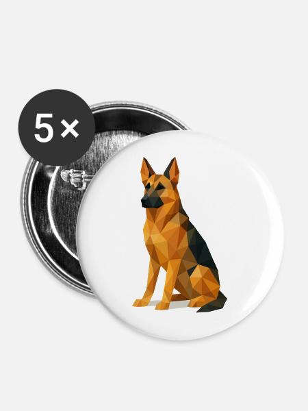 Deutscher Schäferhund in Low Poly - Buttons mittel 32 mm (5er Pack) - Weiß