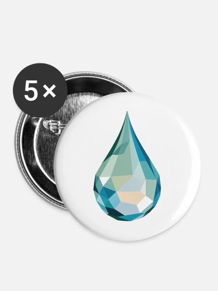 Wassertropfen - Cooles Low Poly Logo - Buttons mittel 32 mm (5er Pack) - Weiß