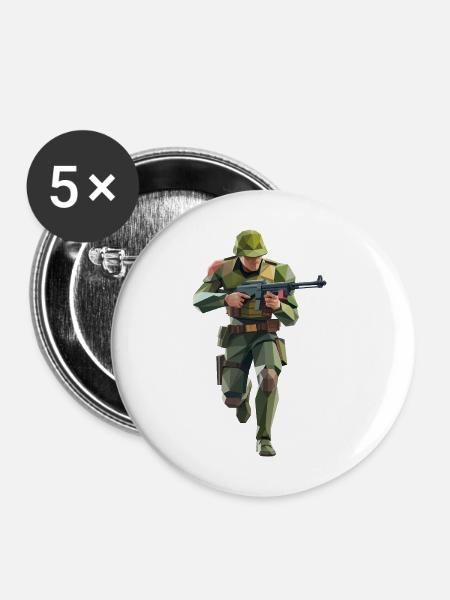 Army Soldier - Cooles Low-Poly-Logo - Buttons mittel 32 mm (5er Pack) - Weiß