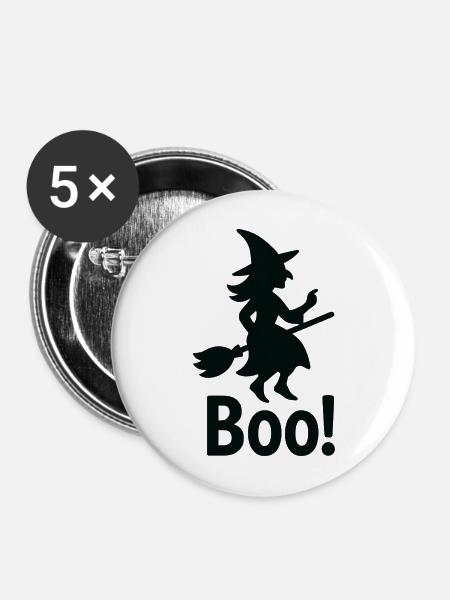 Hexenbuh! Halloween - Buttons mittel 32 mm (5er Pack) - Weiß