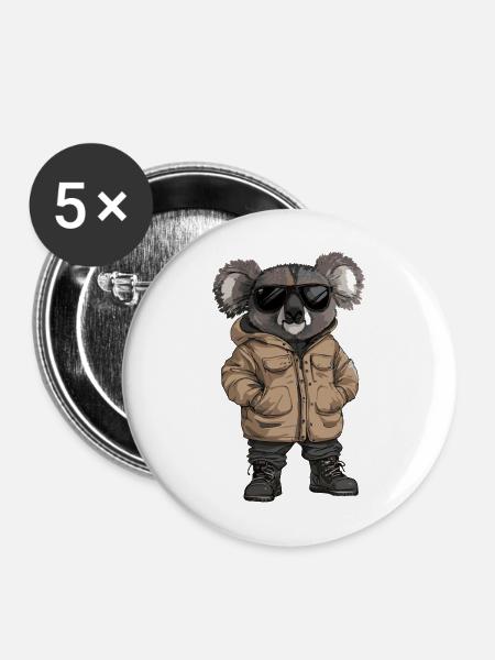 Koala Cool Winter - Buttons mittel 32 mm (5er Pack) - Weiß