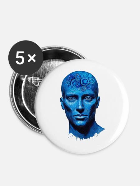 KOPF ZAHNRÄDER - Buttons mittel 32 mm (5er Pack) - Weiß