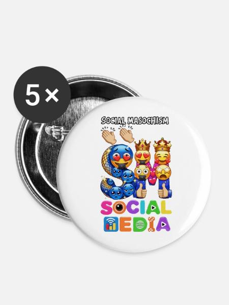 Sozialmasochismus SM - Buttons mittel 32 mm (5er Pack) - Weiß