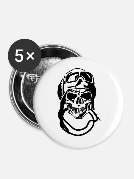 Schädel - Buttons mittel 32 mm (5er Pack) - Weiß