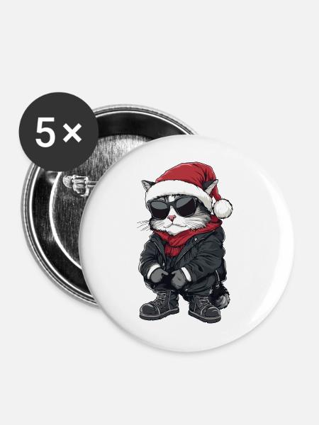 Katze Weihnachten Winter - Buttons mittel 32 mm (5er Pack) - Weiß