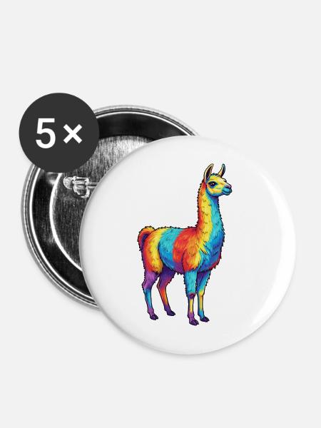 Bunte Lama-Regenbogen-Pop-Art-Aquarell - Buttons mittel 32 mm (5er Pack) - Weiß