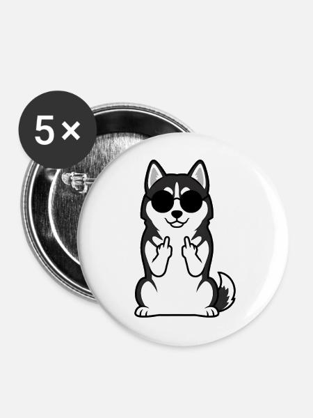 Husky mit Sonnenbrillen Icon - Buttons mittel 32 mm (5er Pack) - Weiß