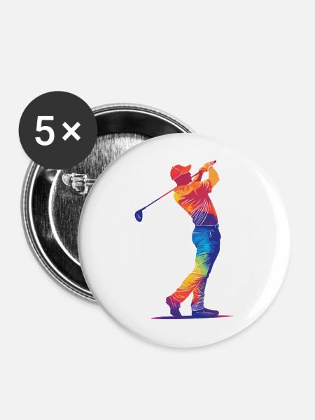 Bunter Golfer-Schwung - Buttons mittel 32 mm (5er Pack) - Weiß