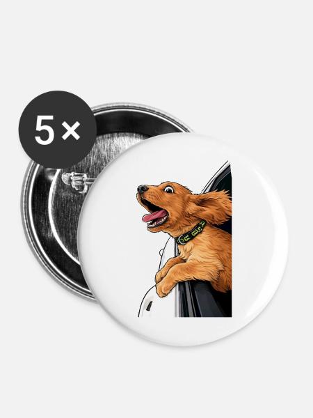 Roadtrip Dog – Wind im Fell - Buttons mittel 32 mm (5er Pack) - Weiß