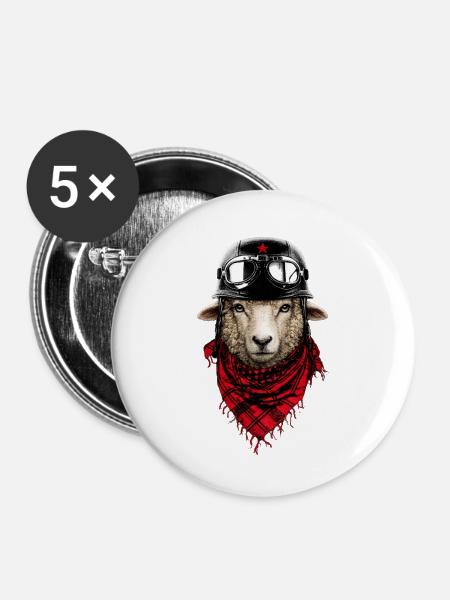 Piloten-Schaf im Bomberlook - Buttons mittel 32 mm (5er Pack) - Weiß