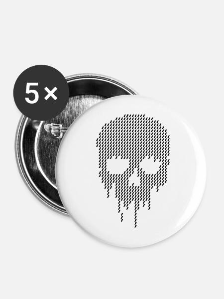 Pixel-Schädel-Art-Design - Buttons mittel 32 mm (5er Pack) - Weiß