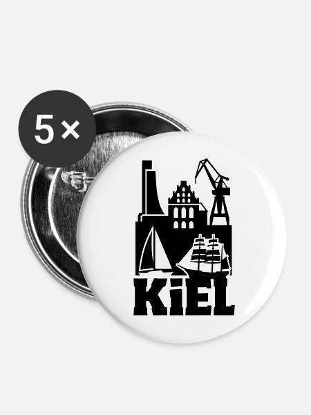 Kiel Silhouette Wahrzeichen - Buttons mittel 32 mm (5er Pack) - Weiß