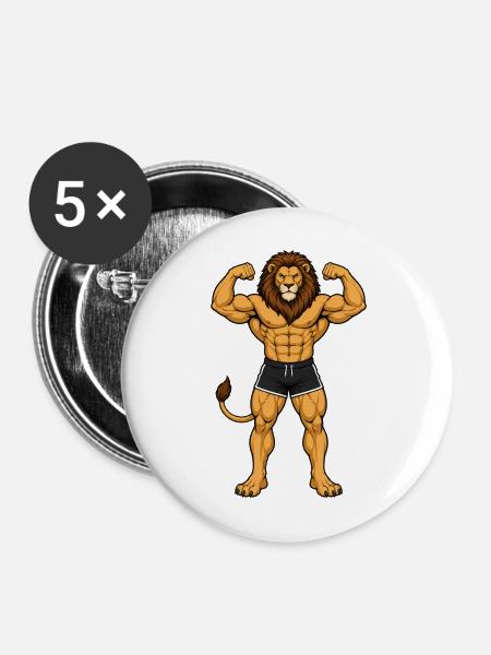 Löwe als Bodybuilder - Buttons mittel 32 mm (5er Pack) - Weiß