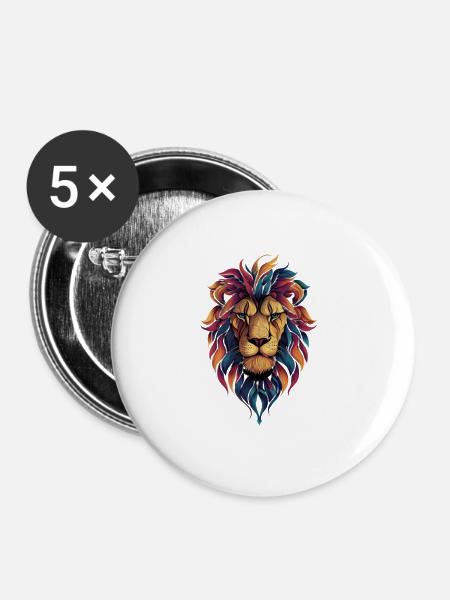 Prisma-Löwenkopf Farbenpracht - Buttons mittel 32 mm (5er Pack) - Weiß