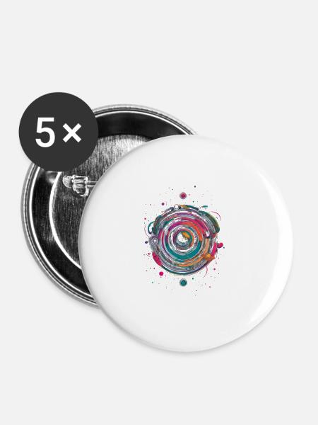 Neon Kreiswirbel - Buttons mittel 32 mm (5er Pack) - Weiß