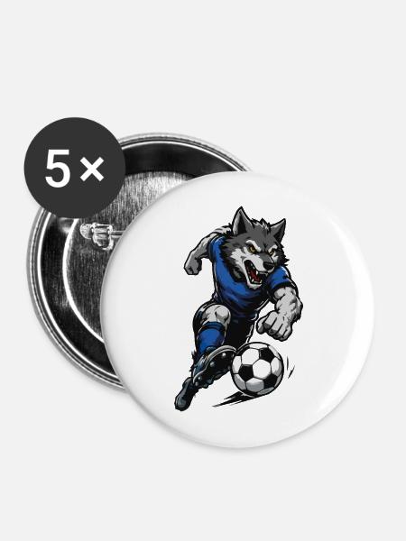 Wolfssturm Fußballdribbler - Buttons mittel 32 mm (5er Pack) - Weiß