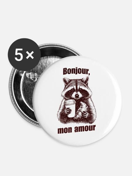 Bonjour mon amour - Buttons mittel 32 mm (5er Pack) - Weiß