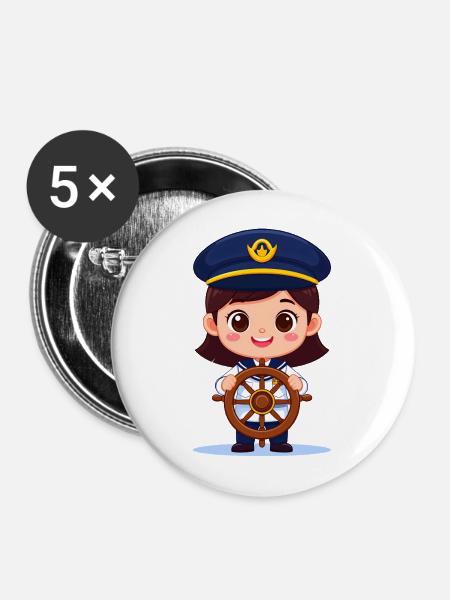 Kapitänin Chibi Nautik - Buttons mittel 32 mm (5er Pack) - Weiß