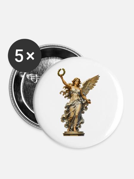 Engelstatue mit Lorbeerkranz - Buttons mittel 32 mm (5er Pack) - Weiß