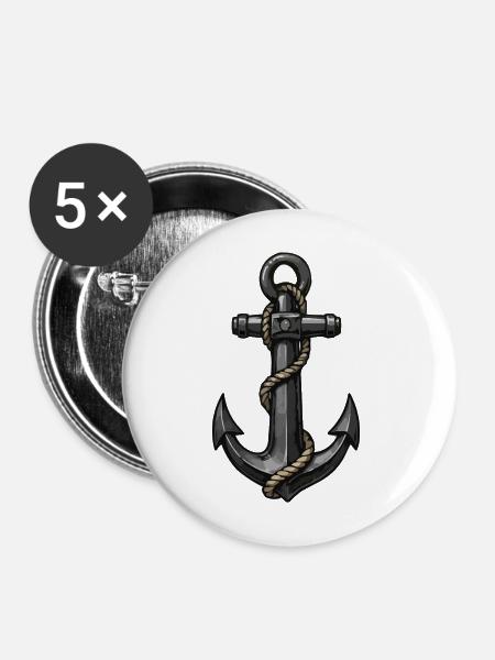 Klassischer Anker mit Seil - Buttons mittel 32 mm (5er Pack) - Weiß