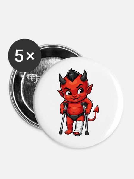 Roter Dämon mit Krücken - Buttons mittel 32 mm (5er Pack) - Weiß