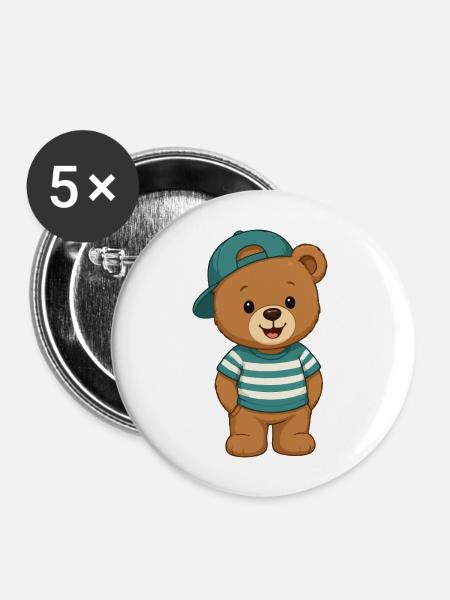 Kuschelbär Teddybär - Buttons mittel 32 mm (5er Pack) - Weiß