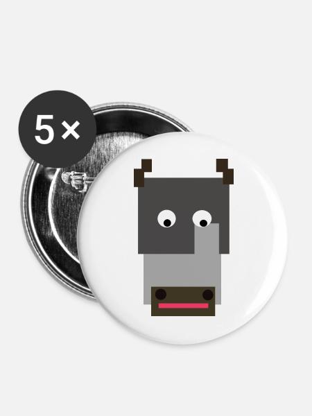 Minimalistisches Hippo-Gesicht - Buttons mittel 32 mm (5er Pack) - Weiß