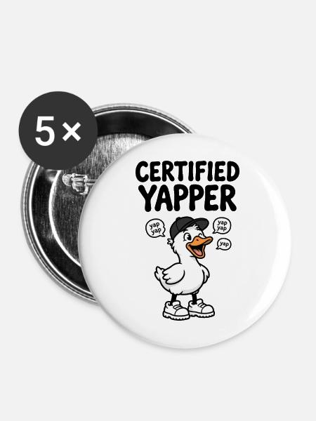 Lustige Ente als quasselnder Yapper - Buttons mittel 32 mm (5er Pack) - Weiß