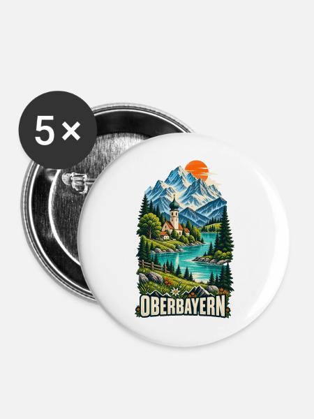 Oberbayern Alpenidylle mit Bergsee - Buttons mittel 32 mm (5er Pack) - Weiß